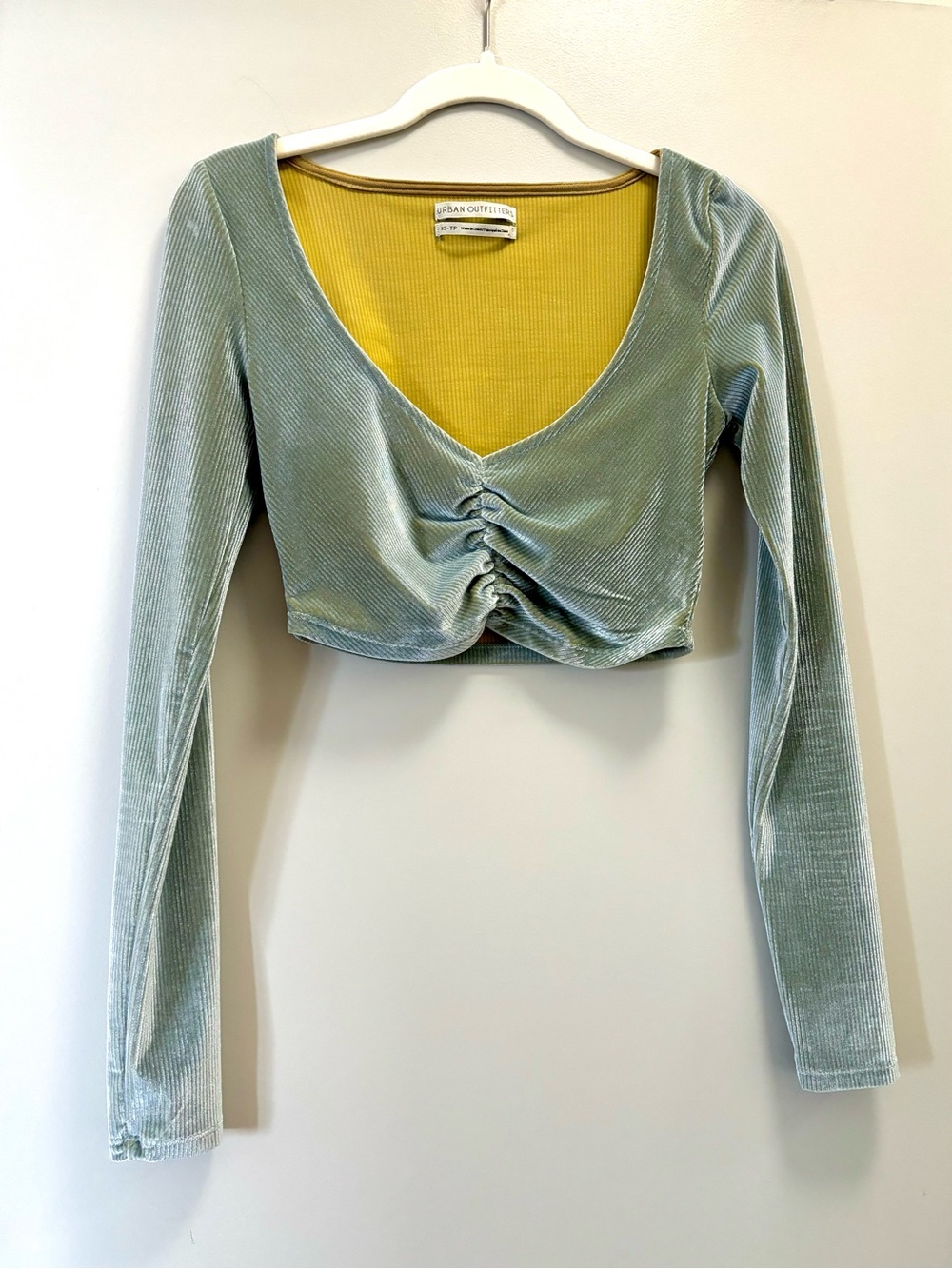 Urban Outfitters Baby Blue Velvet Ruched V‑Neck Crop Top Size XS